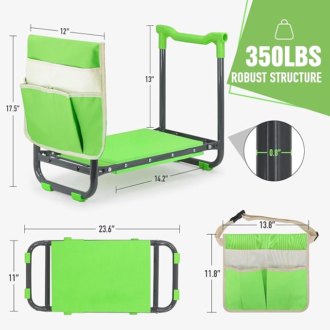 Garden Kneeler and Seat Heavy Duty with 10.2” Wider Soft Pad, Kneeler and Stool for Gardening with Extra Hand Pruner, Sturdy Garden Kneeling Bench Help Stand, Gift for Women Senior, Green