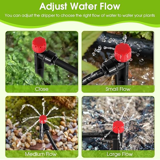 30 Pcs Drip Irrigation Emitters with Stake - Adjustable Drip Emitter Stream for 1/4" Drip Line Irrigation Tubing - Drip Irrigation System Parts Drippers Sprinkler Heads for Garden Watering System -Red