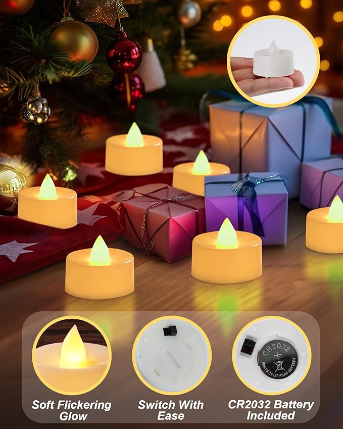 BEICHI Flameless Candles, 12Pack Battery Operated Candles, LED Tea Lights Candles Battery Operated, Flickering Fake Candles for Wedding Halloween Christmas Diwali- Warm Yellow