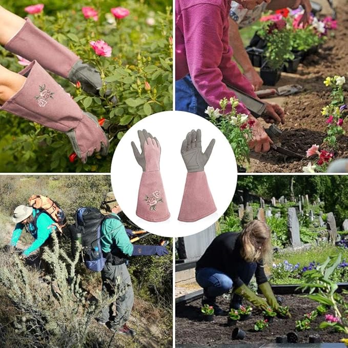 Rose Pruning Gloves Thorn Proof, Embroidery Leather Gardening Gloves with Extra Long Forearm Protection