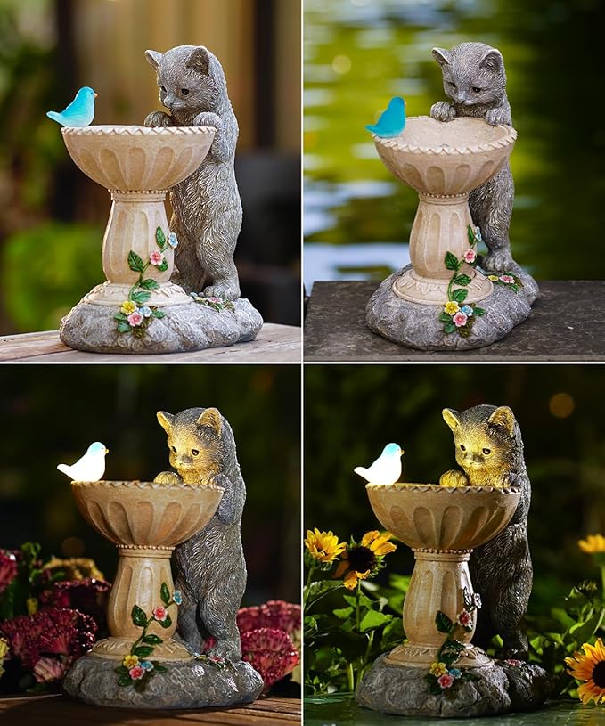 Nacome Solar Birdbath Garden Decor: Outdoor Ornaments for Outside Decoratios Yard Art Lawn Porch Patio Balcony - Birthday Gifts Choice for Women Mom Grandma Lover