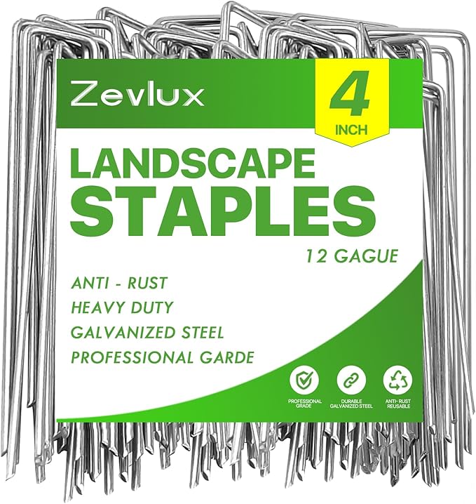 Landscape Staples Galvanized Garden Stakes,4 inch 100pack 12 Gauge Heavy Duty Garden Pins for Fences, Lawns, Weed Barriers and Landscape Fabrics, Irrigation Hose,Yard Lawn, Landscape Fabric