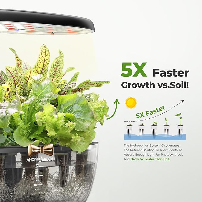 Ahopegarden Indoor Garden Hydroponics Growing System: 12 Pods Plant Germination Kit Garden Kit Growth Lamp Countertop with LED Grow Light Hydrophonic Planter Grower Harvest Vegetable Lettuce