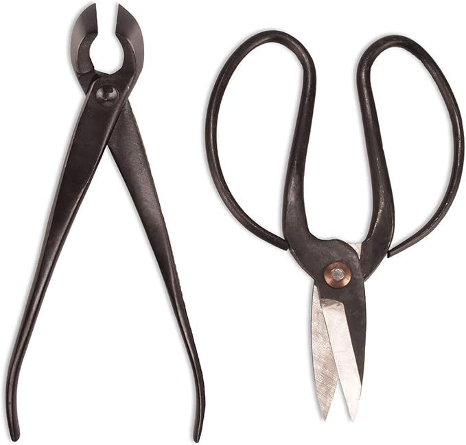 BambooMN Bonsai Basics Set - 8" Concave Cutter, 7" Heavy Duty Shear - 10 Sets