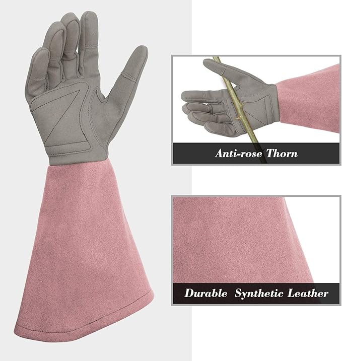 Rose Pruning Gloves Thorn Proof, Embroidery Leather Gardening Gloves with Extra Long Forearm Protection