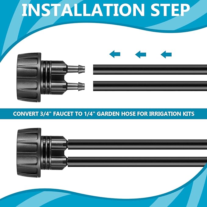 Retisee 12 Pcs 1/4 Inch Drip Irrigation Hose Connectors to 3/4 Inch Garden Faucet Adapter Drip Irrigation System Convert 3/4 to 1/4 Drip Hose Fittings with 12 Washers for Garden Irrigation