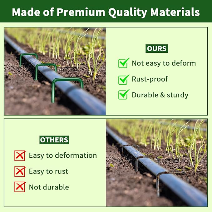 100PCS 6-Inch Galvanized Garden Landscape Staples Stakes, Heavy-Duty Sod Pins Anti-Rust 11 Gauge Garden Stakes, Plant Stakes for Weed Barrier Fabric Ground Cover Tubing Soaker Hose Drippers Irrigation