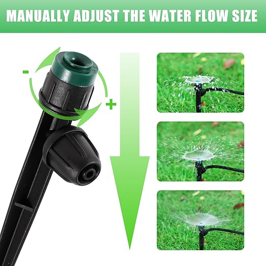 Drip Irrigation Emitters Sprayers for 1/4" Tubing, Adjustable 360 Degree Water Flow Sprayer on 5.5" Arrow Stake,with 1/4" Locked Tee for Watering System(30Pcs Sprayers and 30Pcs Tee)