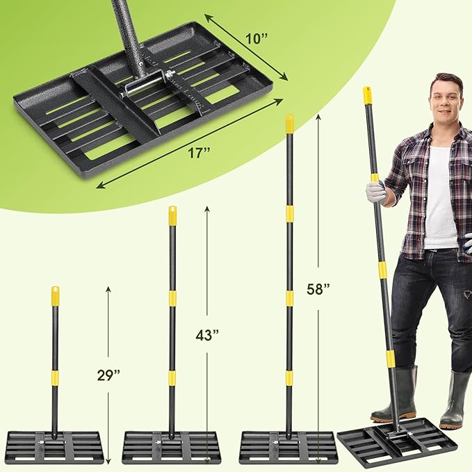 Lawn Leveling Rake,17"x10" Lawn Leveler Tool for Lawns with 6FT Ergonomic Handle,Heavy Duty Leveling Rakes for Lawns,Yard Garden Golf Course, Ease Level Soil Sand Dirt Surfaces…