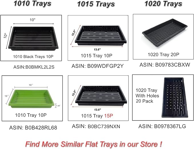 Plant Growing Nursery, Standard 1020 Trays Plastic Seeds Starter Trays Sturdy Self Seedling Tray for Microgreens Indoor Nursery Pots (10-Pack, 21.6"×11.2", 2.52" Deep, no Holes)