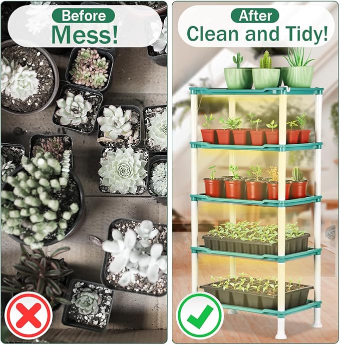 5-Tier Seed Stand with 5 Trays, Seed Starting Rack Propagation Rack Kit for Stackable Seedling Tray Seedling Staging Table for Indoor Outdoor Growing (H:37.6", W: 11.6”, L: 18.1") (Blue)