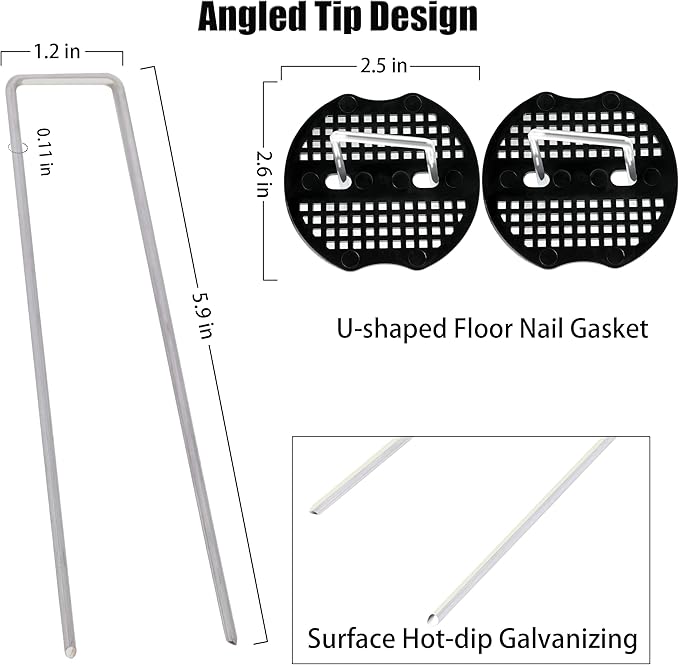 100 pcs 6 inch U-Shaped Landscape Staples and 100 pcs Fixing Gasket Sets, Garden Landscape Staples are Suitable for Outdoor Irrigation Hoses,Fixed Fences,Artificial Turf Nails and Tents.
