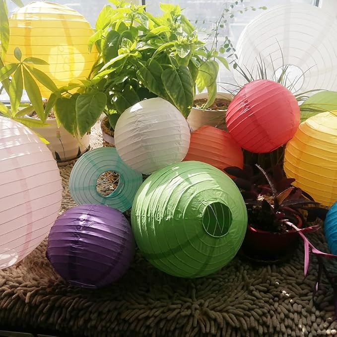 Foclover White Paper Lanterns 12 Pcs 14" Chinese Round Paper Hanging Decorations Ball Lanterns Lamps for Home Decorations, Parties, Birthdays and Weddings