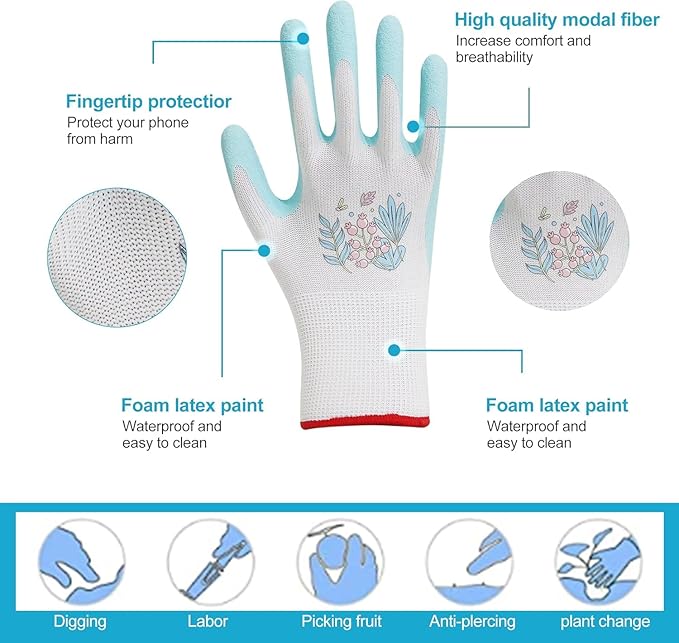Gardening Gloves for Women,6 Pairs Garden Gloves for Women,Bulk Pack Work Gloves Women Rose Pink Green Aqua Small