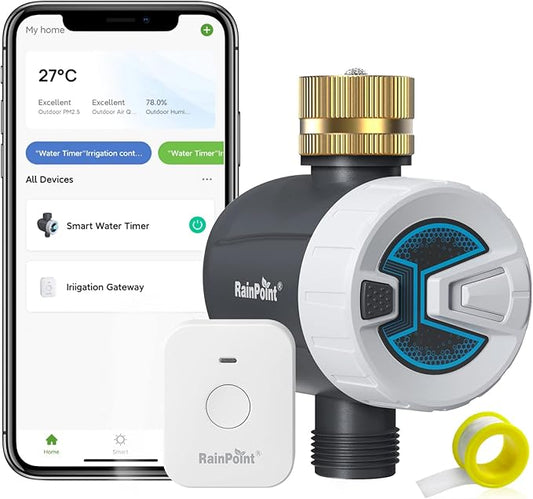 RAINPOINT WiFi Sprinkler Timer Water Timer, Brass Inlet Smart Hose Faucet Timer, Automatic Irrigation System Controller for Yard Watering, APP Control via 2.4Ghz WiFi and Bluetooth (V2, 2025 Release)