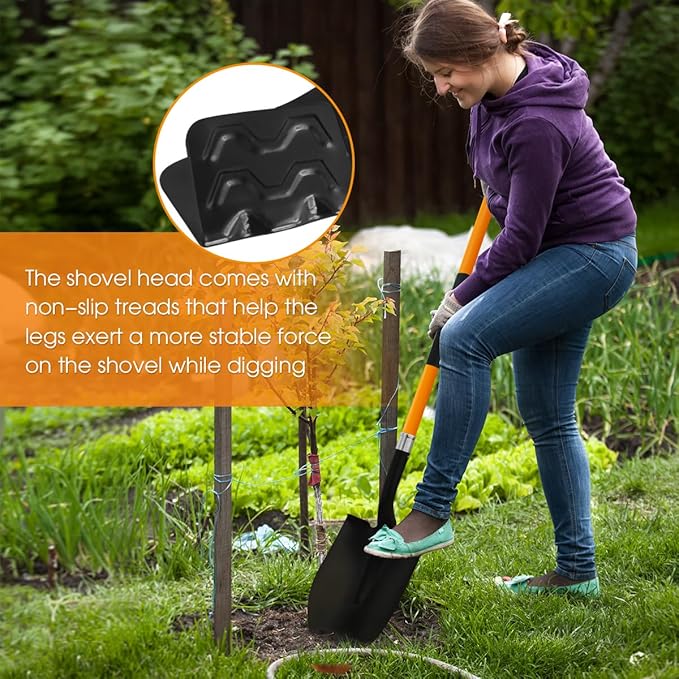 Shovel for Digging, Heavy Duty Shovel for Gardening, Metal Spade Shovel for Digging with Fiberglass Handle, 56 Inches