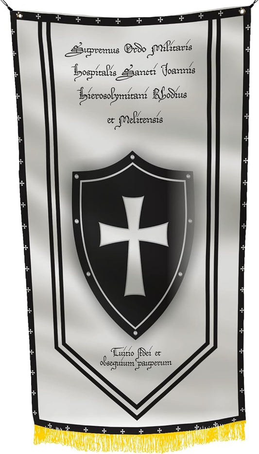 Sovereign Military Hospitaller Order of Saint John of Jerusalem 3x5 Feet Flag - Saint John of Jerusalem & Rhodes Design, Historical Saint John of Jerusalem Coat of Arms, Polyester with Grommets