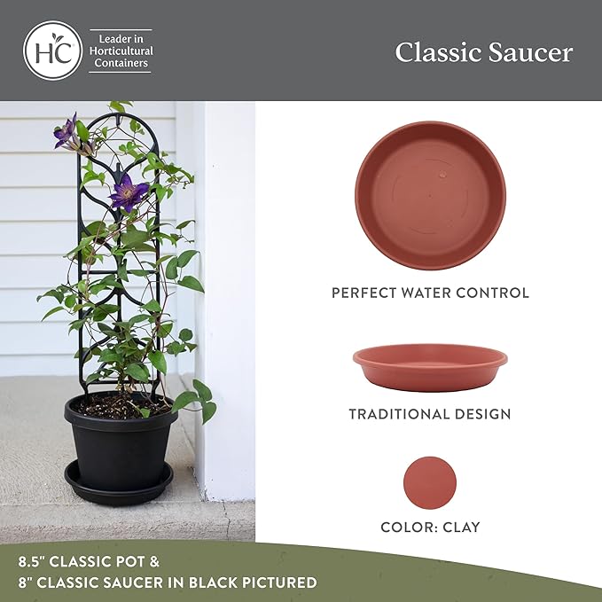 The HC Companies Flower Pot Saucers - Plastic Plant Saucer for Outdoors & Indoors - Traditional Design Plant Pot Trays for Water Drainage - Durable & Stylish Round Plant Tray (8-inch Clay)
