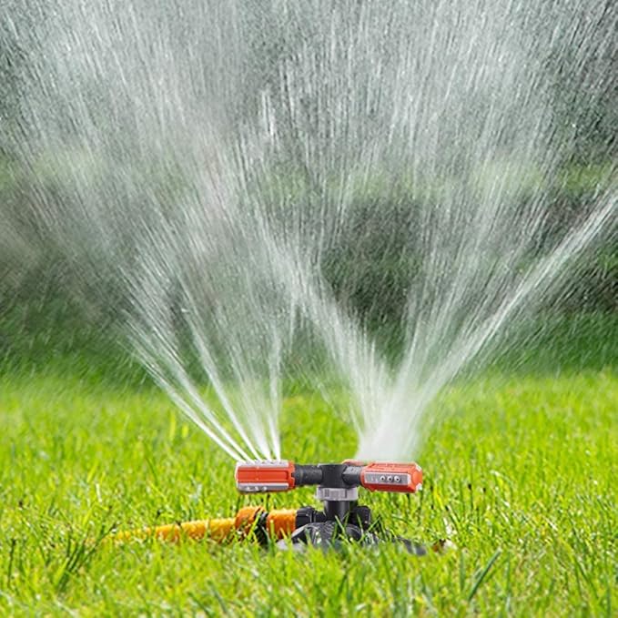 Lawn Sprinkler,Upgrade Garden Sprinkler Automatic 360 Degree Rotating Irrigation Grass Water Sprinkler System, Garden Hose Sprinkler for Yard/Built in 36 Units Angle Spray Nozzles-2Pack(Orange)