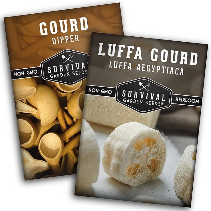 Survival Garden Seeds Dipper & Luffa Gourd Seeds for Planting – Grow Ornamental & Craft Gourds of Loofah & Dipper Variety in Your Home Vegetable Garden – Non-GMO Heirloom Seed Varieties