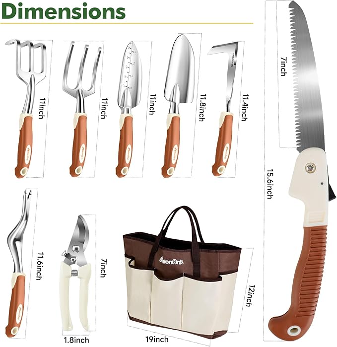 Garden Tool Set,10 Pcs Heavy Duty Gardening Hand Tool Kit for Women Aluminum with Non Slip Ergonomic Handle, Storage Tote Bag and Gardening Gloves, Ideal Gifts for Women and Men