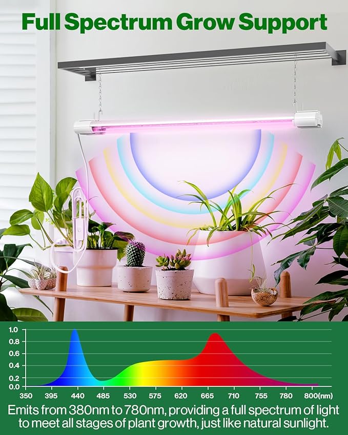 Sunco 2ft Grow Light LED, 20W, Full Spectrum, for Seed Starting, Seedling, Indoor Plants, Plug in Suspended Fixture, Link Up to 8, Inline Switch, ETL 2 Pack