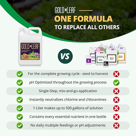 500ml Gold Leaf Liquid Fertilizer Single-Step Plant Fertilizer with Every Essential Nutrient for Healthy Bigger Buds and Blooms, Optimized pH for Soil, Hydroponics, and Coco Grower
