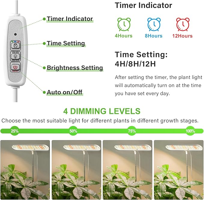FOXGARDEN® Grow Light, Full Spectrum Desktop Grow Lamp with Base, Bright LED Plant Light with Auto On/Off Timer 4/8/12H, 4 Dimmable Brightness, Height Adjustable, Ideal for Indoor Plants, 2 Packs
