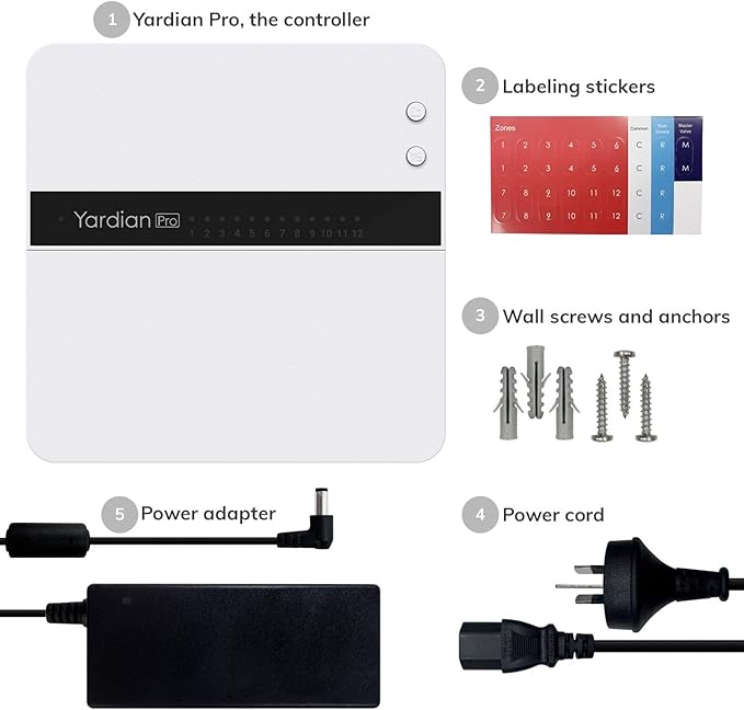 Yardian Pro Smart Sprinkler Controller 6 Zone - Control Buttons, Apple HomeKit, Alexa, Google Assistant and Home Assistant Compatible, Enhanced Wi-Fi, RJ45, Level VI Worldwide Power Supply