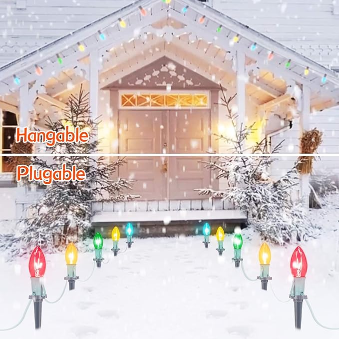 Brightown 2 Pack C9 Christmas String Lights Outdoor, Total 51.4 Feet 40 Bulbs Pathway Lights Waterproof Replaceable for Indoor Xmas Party Holiday Wedding Commercial Decorations, Multicolored