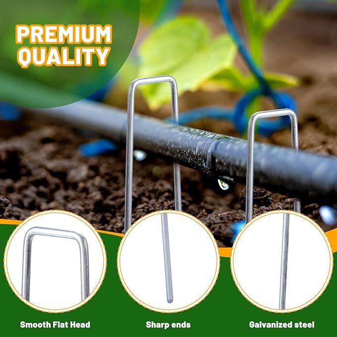 200 Pack Landscape Staples 8 Inches 10 Gauge Galvanized Garden Stakes Plant, for Securing Weed Fabric Barrier, Garden Hose Stake, Artificial Turf Stakes
