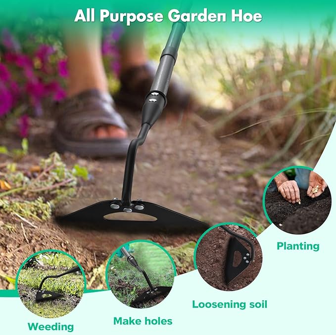 Lilyvane Hardened Hollow Hoe with Handle - 25 Inch -Heavy Duty Garden Hoes for Weeding Loosening Soil Digging Planting Ridging, Handy Hoe Garden Tool