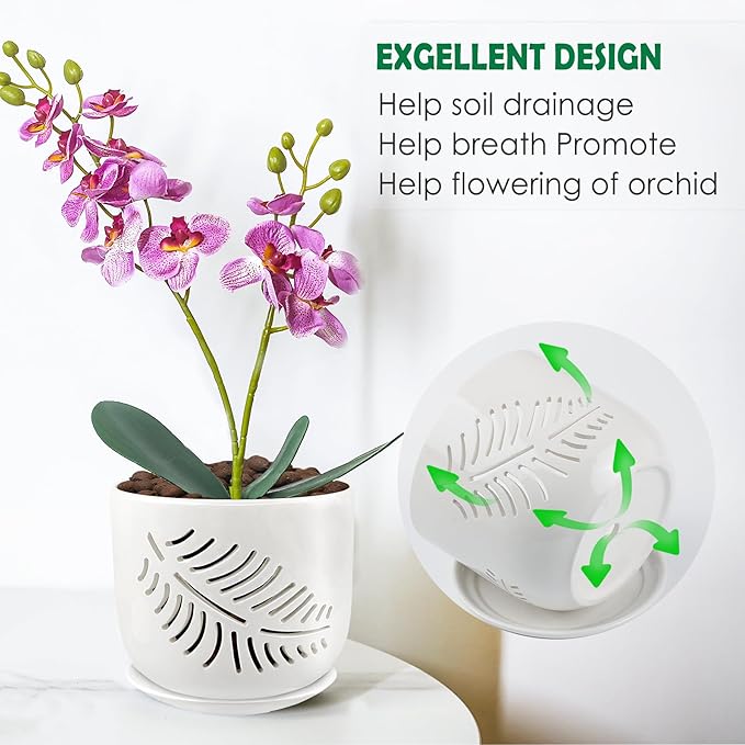 Orchid Pots with Holes, 5+6 Inch Orchid Pot,Ceramic Plant Pots for Plants Lovers, Enhance Good Ventilation and Drainage, Indoor/Outdoor Orchid Pots for Repotting