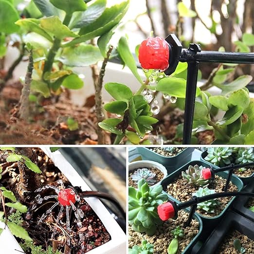 WINBOB 100PCS Adjustable Irrigation Drippers Sprinklers 1/4 Inch Emitter Dripper Micro Drip Irrigation Sprinklers for Watering System(Red)