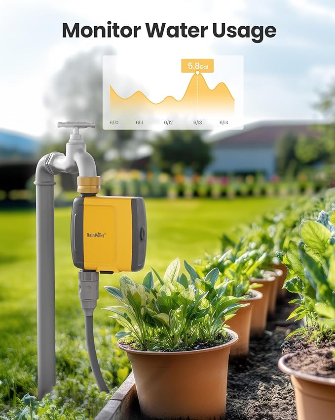 RAINPOINT WiFi Water Timer, Smart Sprinkler Timer Hose Timer WiFi Irrigation Controller, Wireless Watering System Valve, APP & Voice Control, Weather-Based Automatic Rain Delay, Brass Inlet