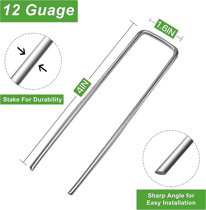 Landscape Staples Galvanized Garden Stakes,4 inch 100pack 12 Gauge Heavy Duty Garden Pins for Fences, Lawns, Weed Barriers and Landscape Fabrics, Irrigation Hose,Yard Lawn, Landscape Fabric