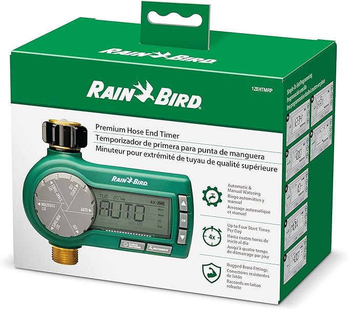 Rain Bird Digital Hose End Timer/Controller + Drip Irrigation Faucet Connection Kit