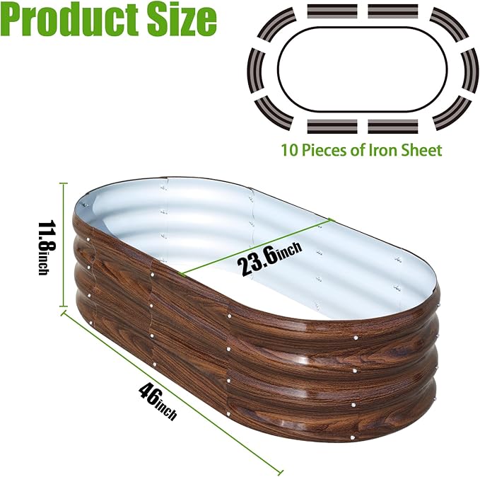 SnugNiture Galvanized Raised Garden Bed, 4x2x1ft Oval Metal Planter Box for Planting Outdoor Plants Vegetables