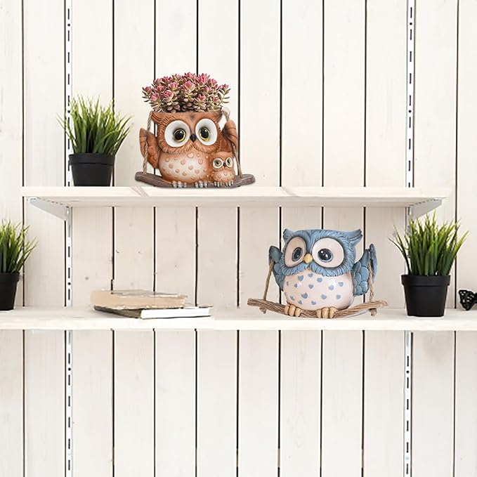 Swing Owl Hanging Planters for Indoor Plants, Cute Small Succulent Pots with Drainage Hole, Unique Resin Plant Hangers Outdoor, Hanging Plant Holder for String Of Pearls, Gift Ideas for Mother