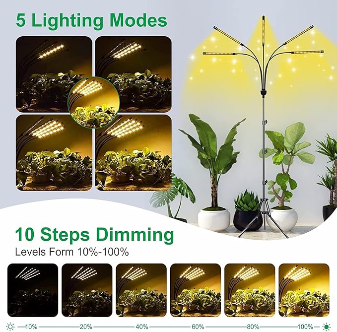 Grow Lights for Indoor Plants,5 Heads Plant Lights for Indoor Plant,LED Full Spectrum Plant Lights,Adjustable Plant Grow Light,4/8/12H Timer,Warm White Grow Lamp for Various Plant