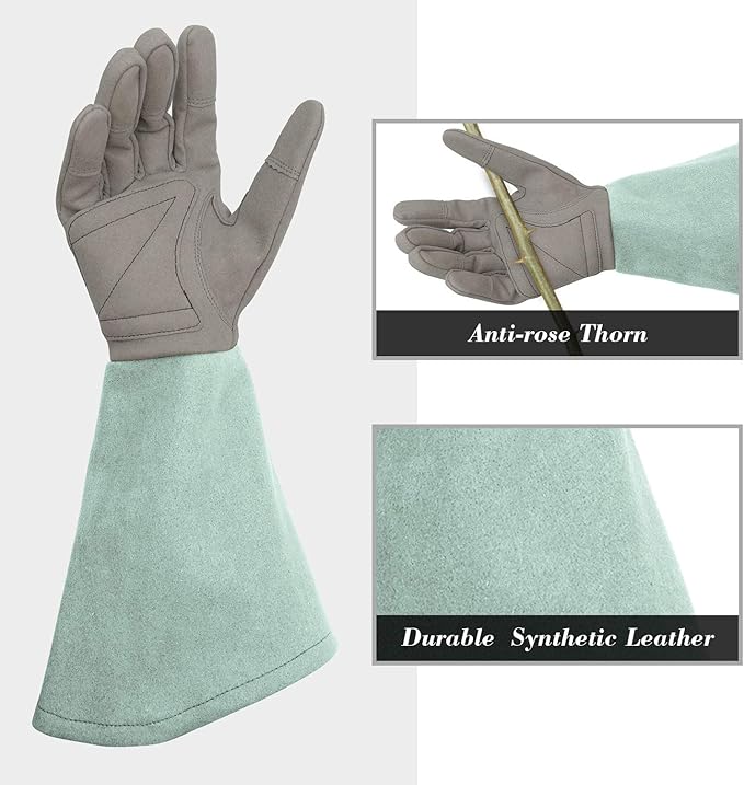 Rose Pruning Gloves Thorn Proof, Embroidery Leather Gardening Gloves with Extra Long Forearm Protection
