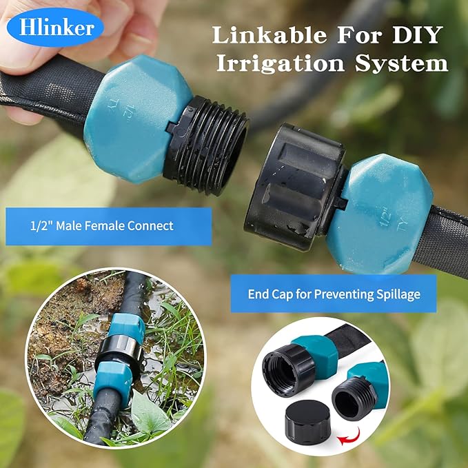 Flat Soaker Hose 50 100 FT for Garden Beds, 100Ft 1/2" Linkable Consistent Drip Irrigation Hose Save 80% Water, Leakproof Heavy Duty Double Layer Sprinkler Hose
