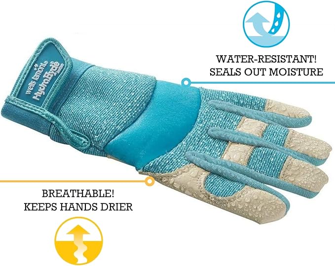 Wells Lamont Women's Hybrid Work/Gardening Gloves | Water-Resistant HydraHyde Leather | Large (3204L), Aqua