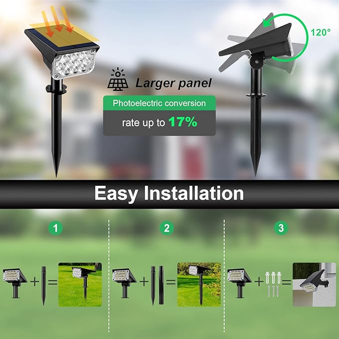 T-SUNUS Christmas Solar Spot Lights Outdoor Color Changing 4 Pack, IP65 Waterproof Solar Landscape Spotlights Garden Pond Lights, 2-in-1 RGB Lighting for Yard Pathway Driveway Walkway Tree Halloween