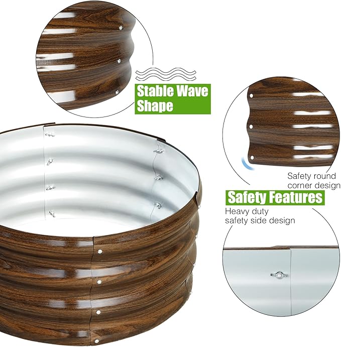SnugNiture 3 Pcs 2x2x1ft Round Galvanized Raised Garden Bed Kit Outdoor, Metal Planter Box for Planting Plants Vegetables, Brown