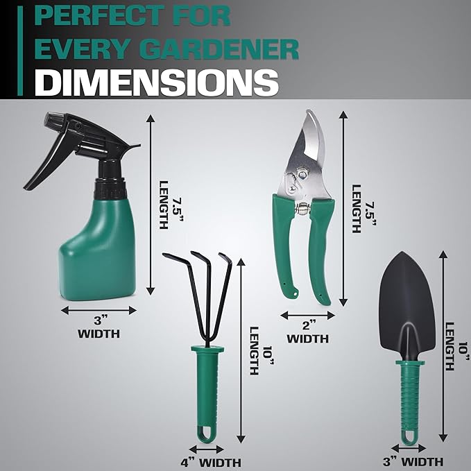 2wayz Garden Tool Set - 5-Piece Durable Gardening Hand Tools - 3x12x7-inch Gardening Kit with Portable Box and Carrying Case - Small Garden Planting Tools - Garden Essentials - Gift for Garden Lovers