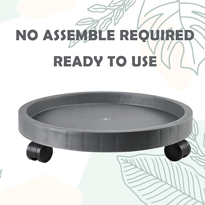 15.5 Inch Planter Caddies Rolling Saucer Caddy with Wheels, Heavy Duty Wheeled Stand for Potted Plant, Round Coaster Roller Base Tray with Casters, Flower Pot Dolly Holder for Indoor Outdoor