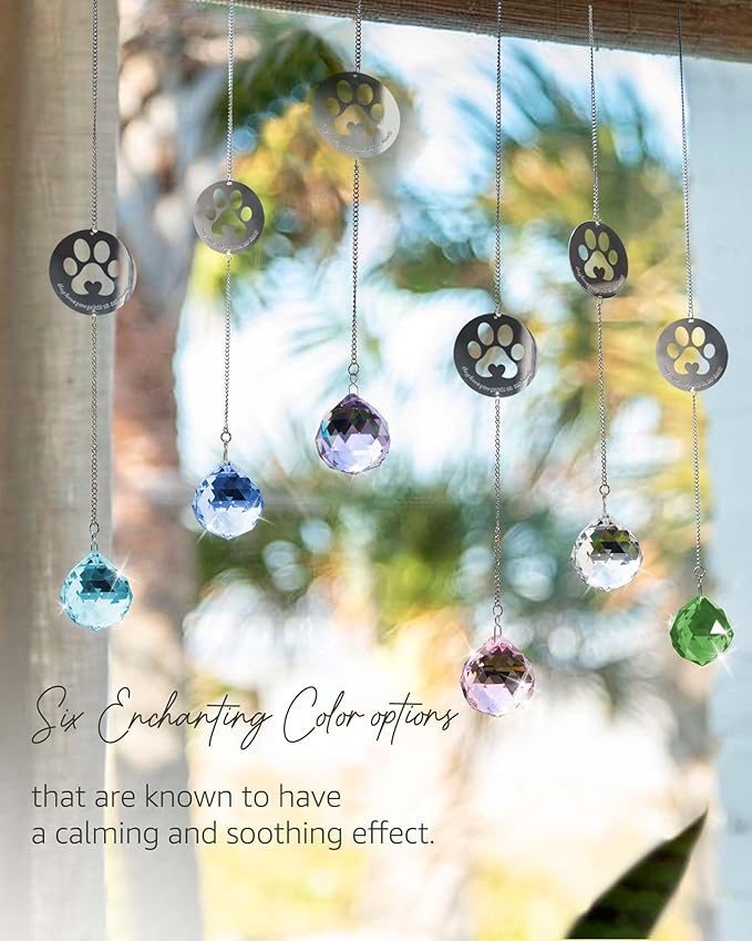 Dog Memorial Gifts, Unique Loss of Pet Sympathy Idea, Pink Crystal Ball Rainbow Suncatcher with Paw Print for Cat or Dog Remembrance and Bereavement