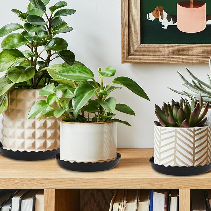 12 Packs Wave Plant Saucer - Plastic Flower Pot Drip Trays/Durable Heavy Duty Black Plant Tray for Indoor and Out Door Plant(6/8/10 inch)