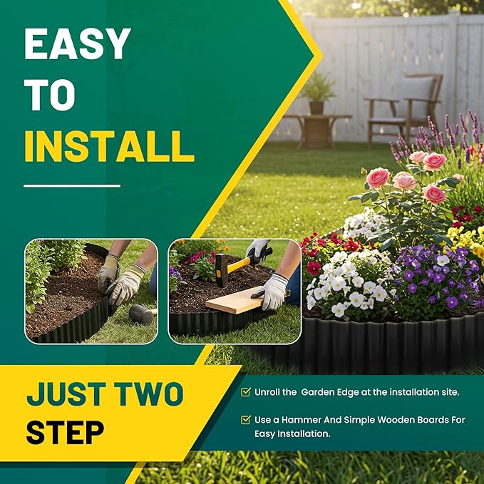 Corrugated Metal Garden Edging, 6"×40Ft Durable Landscape Border for Garden, Lawn, Flower Beds and Paver Edging (Black)